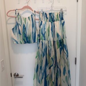 Blue and Green Patterned Two-Piece Set